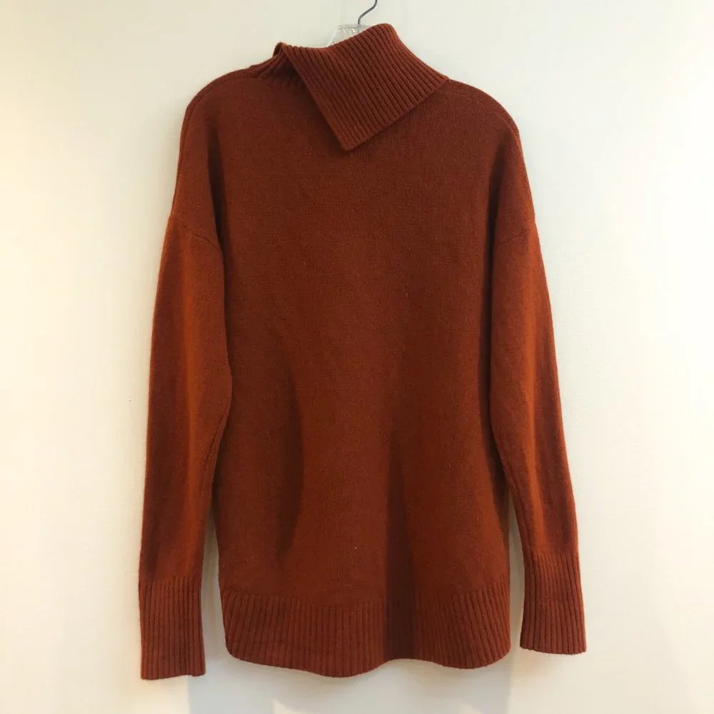 JOSEPH 100% Wool Tight Knit Turtleneck Orange Designer Pullover Sweater Medium - Picture 11 of 11